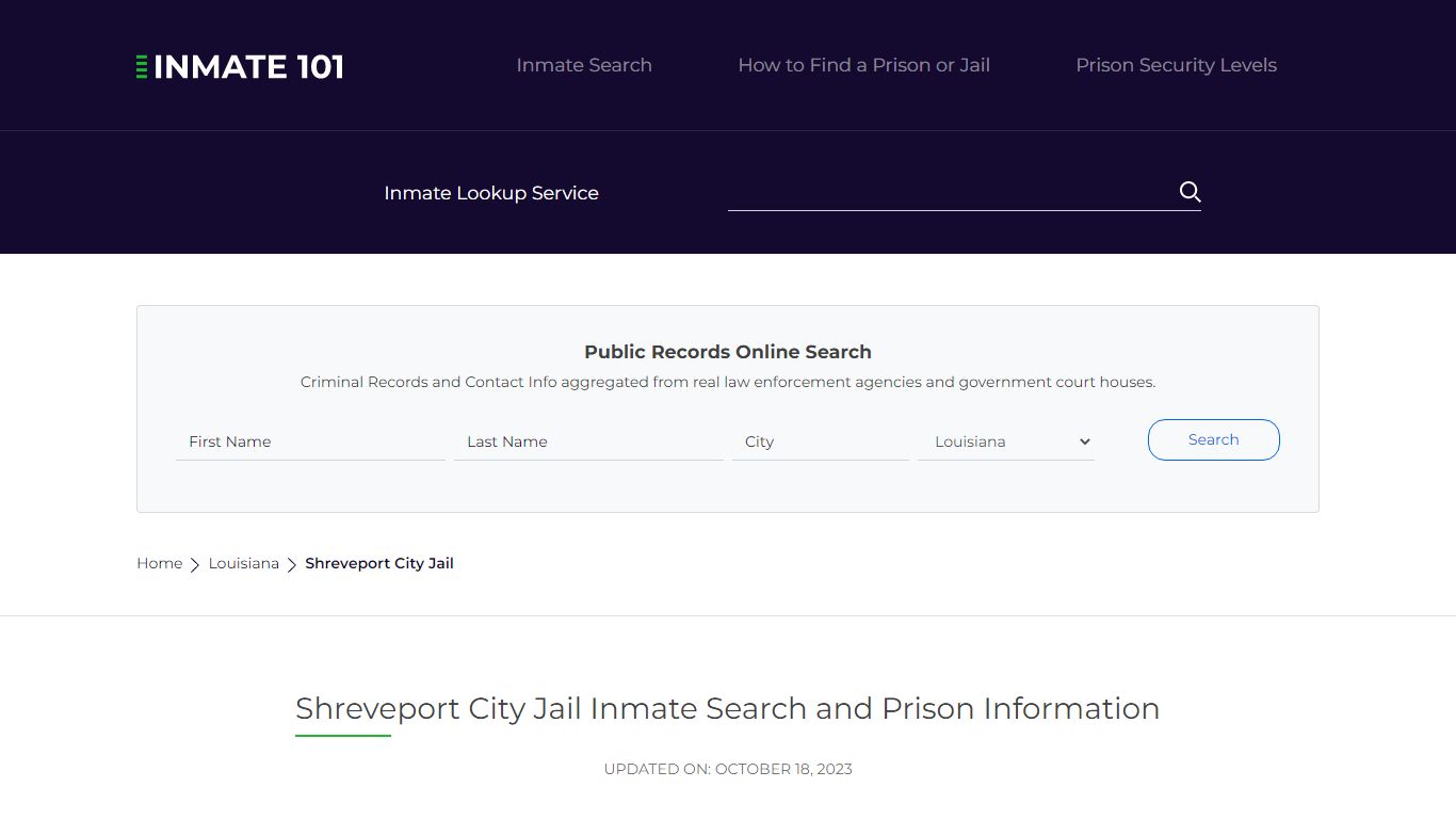 Shreveport City Jail Inmate Search and Prison Information