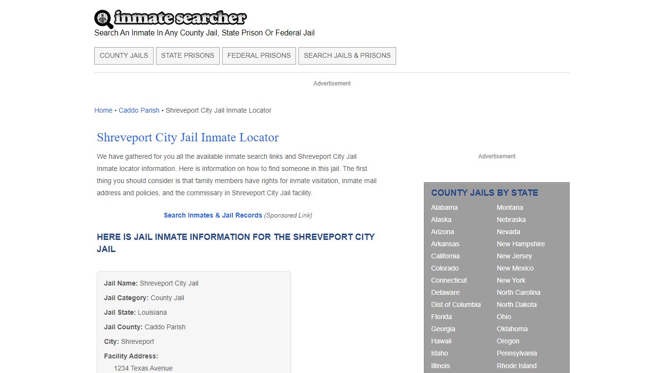 Shreveport City Jail Inmate Locator - Inmate Searcher